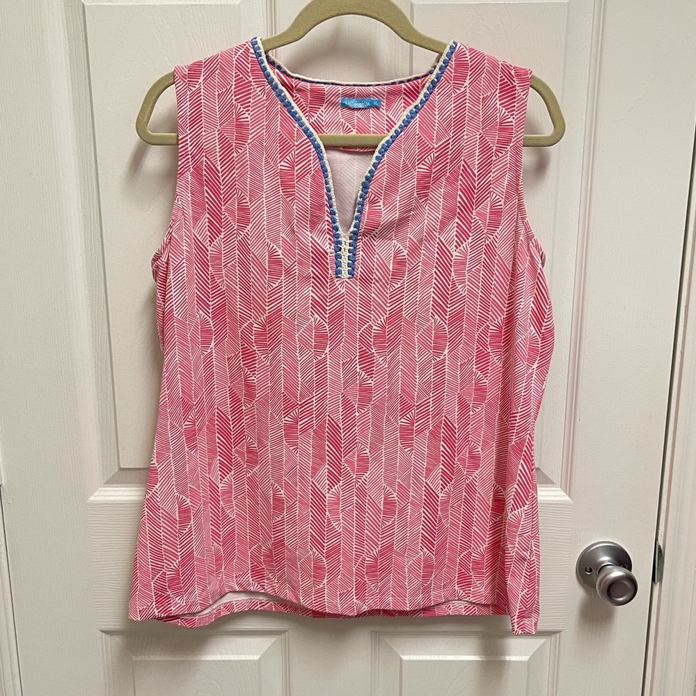 J. Mclaughling Pink And White Pattern Split Neck … - image 1
